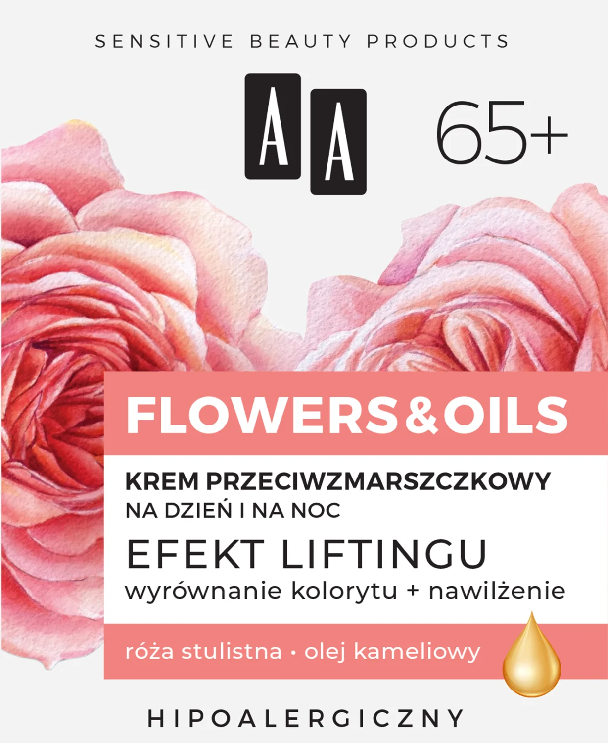 AA FLOWERS & OILS 65+, krem przeciwzmarszczkowy na dzień i na noc, 15 ml