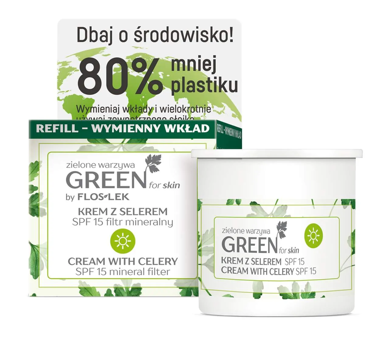 Floslek Green For Skin, krem z selerem na dzień, SPF 15, refill, 50 ml