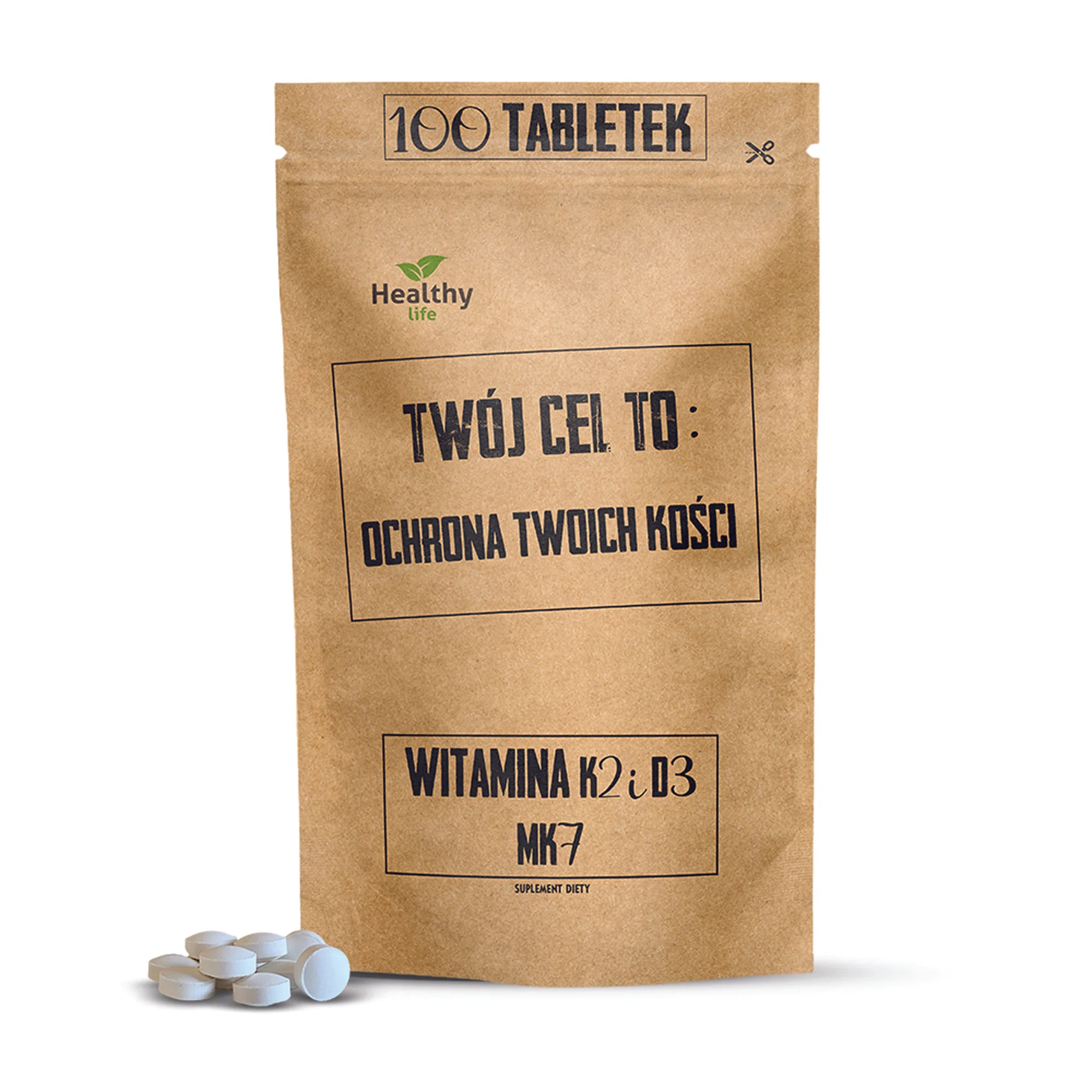 Twój cel to: Ochrona twoich kości - witamina K2 i D3 MK7, 100 tabletek