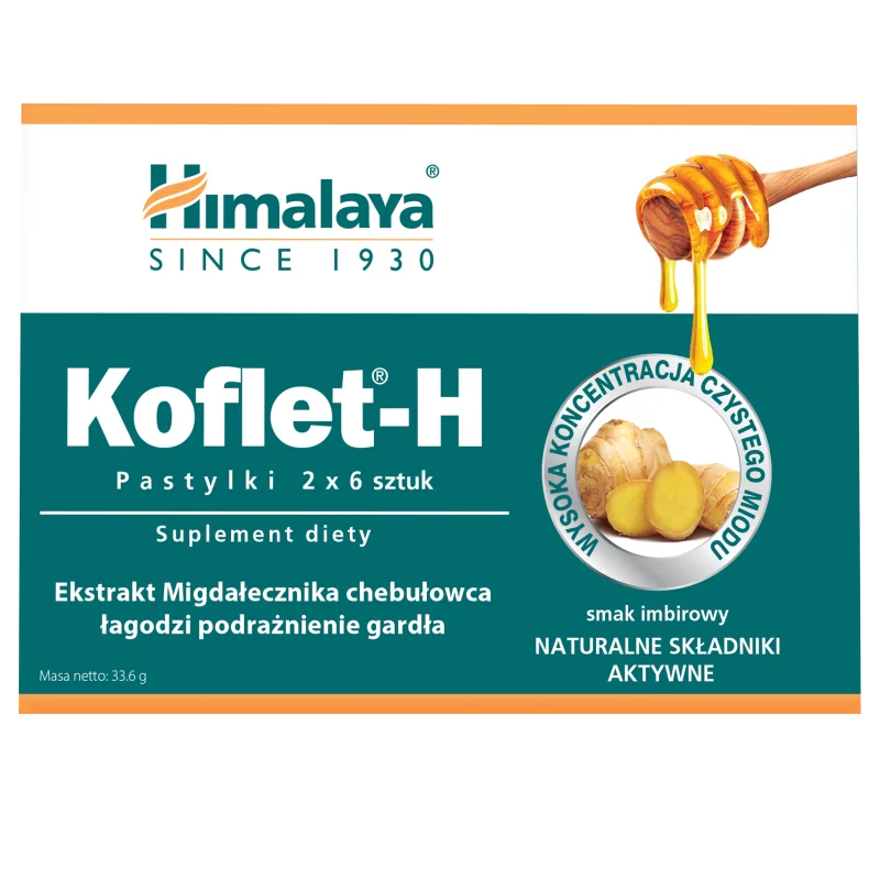 Himalaya Koflet-H, suplement diety, smak imbirowy, 12 pastylek do ssania