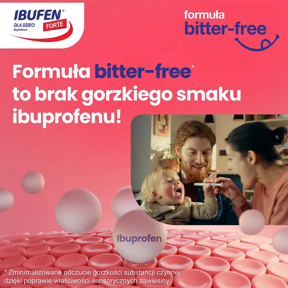 Ibufen Forte dla Dzieci 200 mg/5 ml - syrop o smaku truskawkowym, 100 ml 