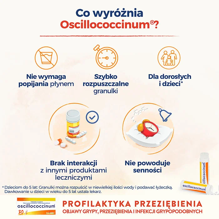 Oscillococcinum na przeziębienie i grypę, granulki w pojemniku jednodawkowym, 30 dawek