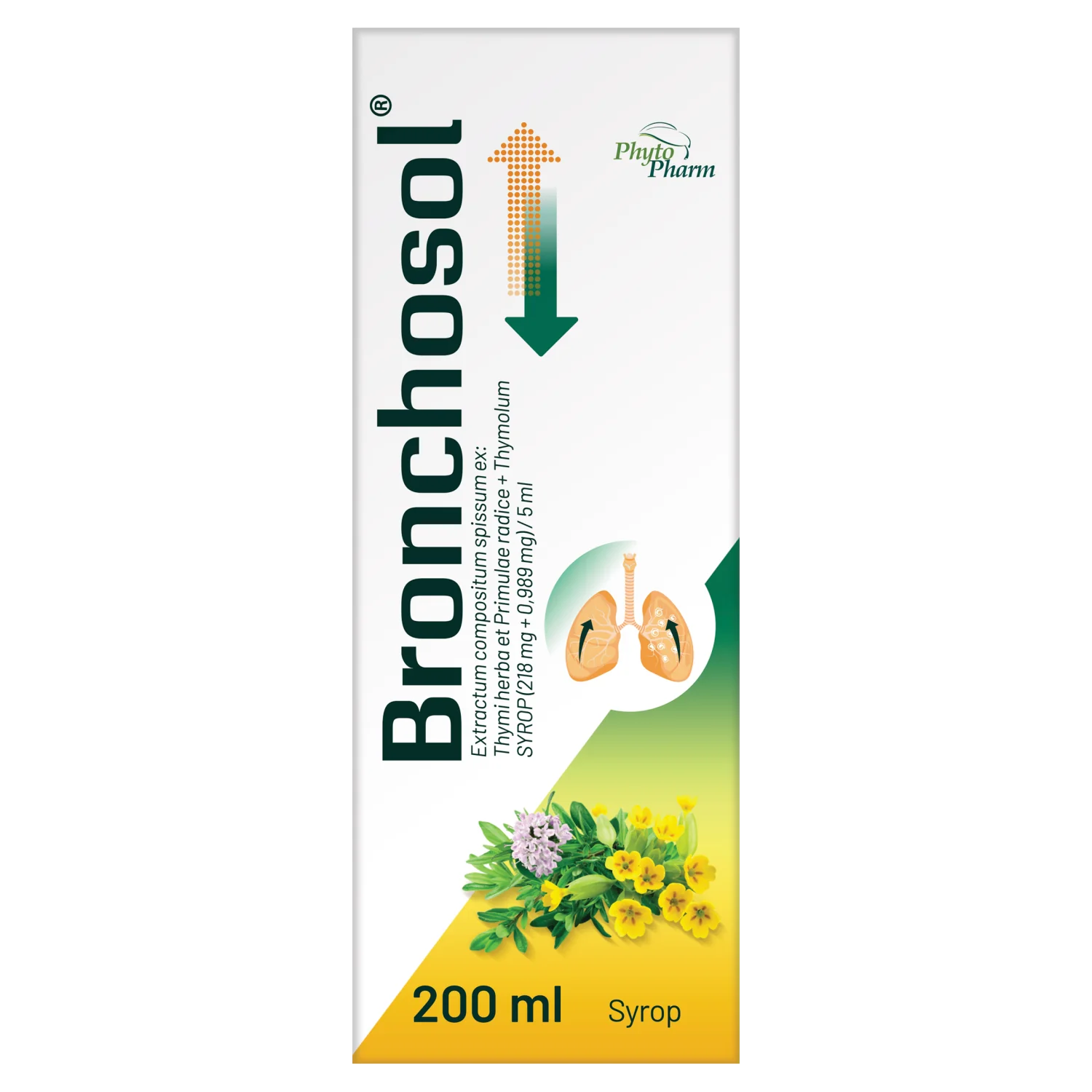 Bronchosol, (218,0 mg + 0,989 mg)/5 ml, syrop, 200 ml