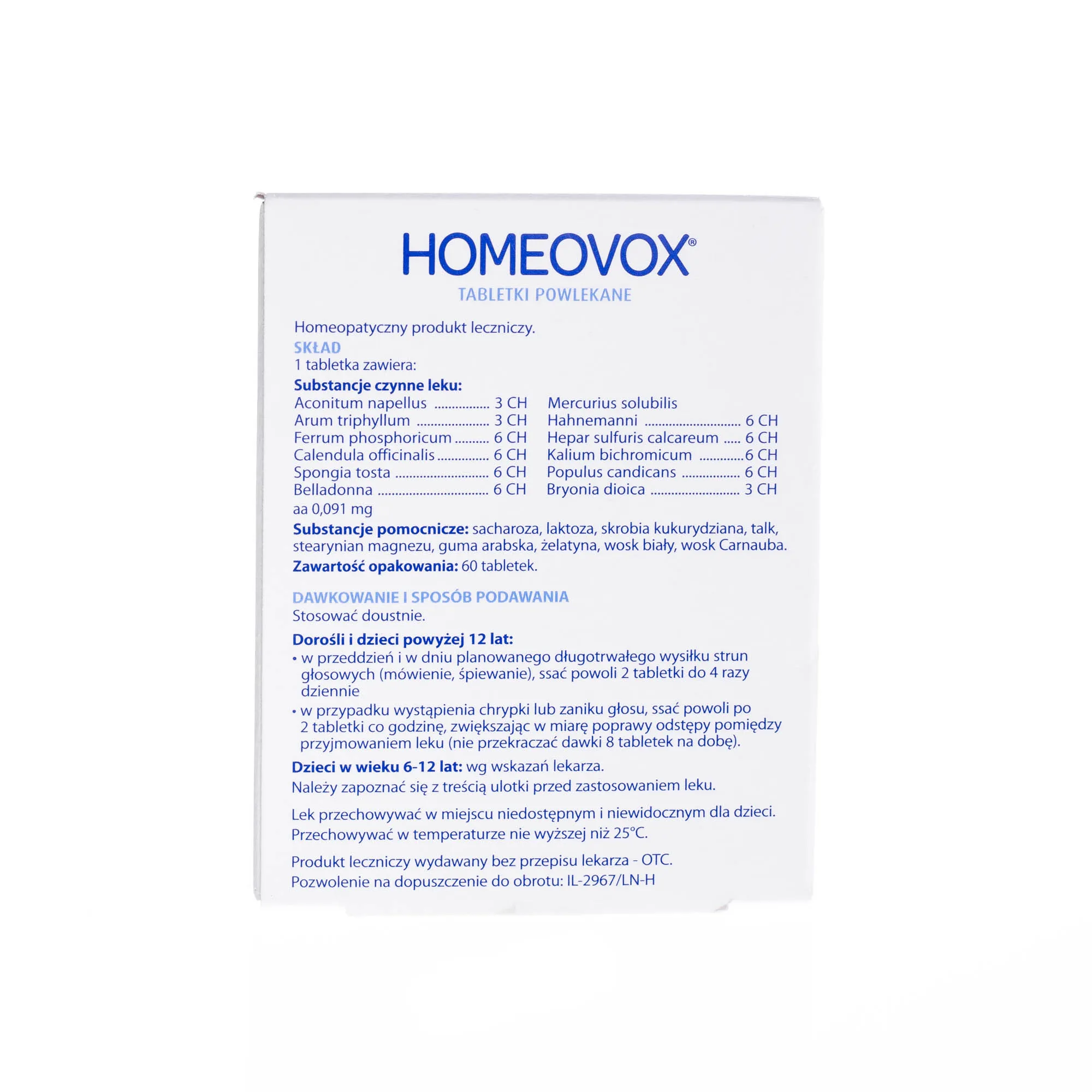 Boiron Homeovox - tabletki powlekane na chrypkę, nadwyrężenie strun głosowych, 60 tabletek 