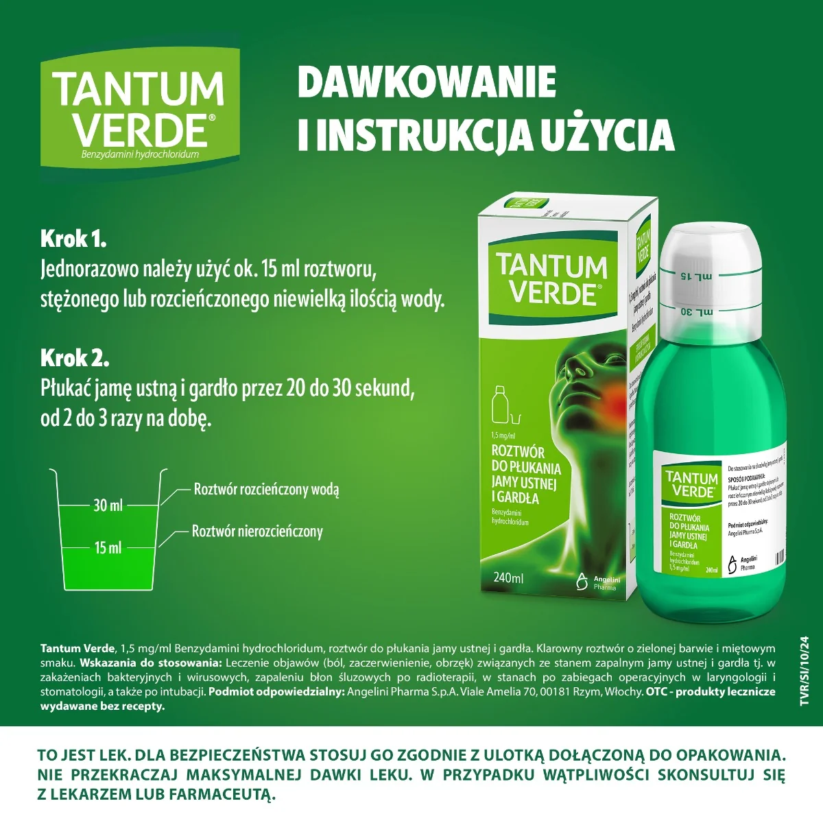 Tantum Verde, roztwór do płukania jamy ustnej i gardła, 240 ml 