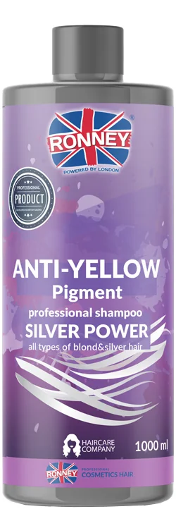 RONNEY Silver Power Anti-Yellow Pigment, szampon do włosów blond, rozjaśnianych i siwych, 1000 ml