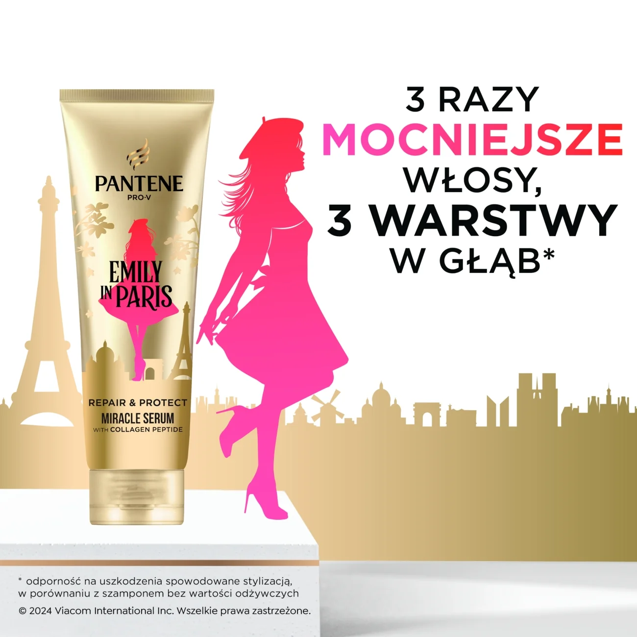 Pantene x Emily in Paris serum, 200 ml +  olejek, 100 ml + maska do włosów, 300 ml 