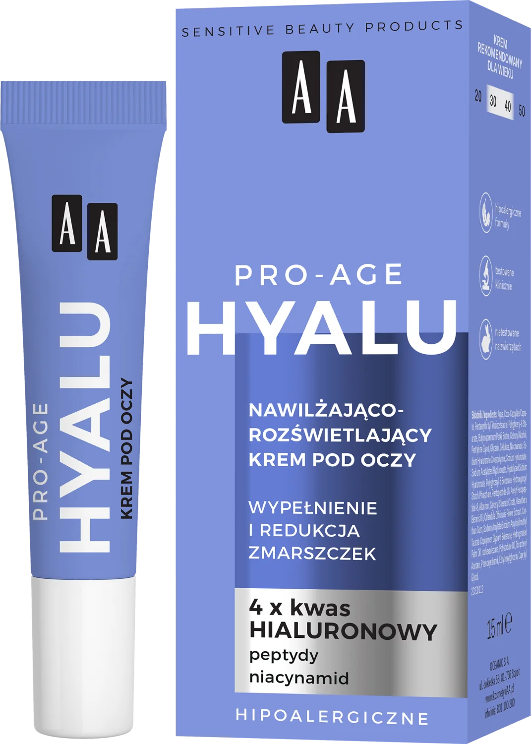 AA Pro-Age Hyalu krem pod oczy, nawilżająco-rozświetlający, 15 ml