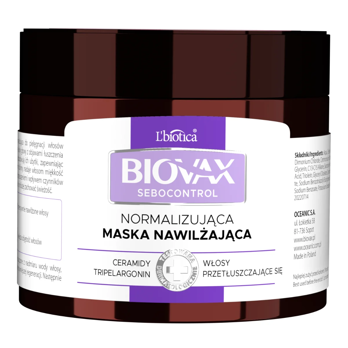 Biovax Sebocontrol, maska do włosów normalizująca, 250 ml