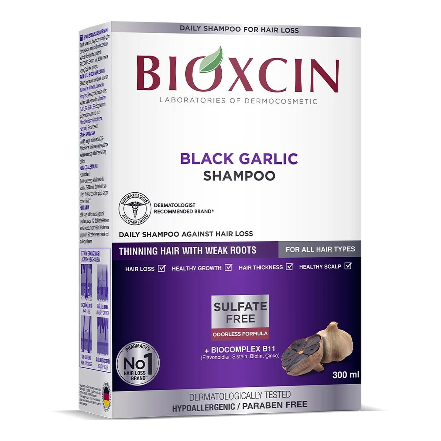 Bioxcin Black Garlic szampon z czarnym czosnkiem przeciw wypadaniu, 300 ml