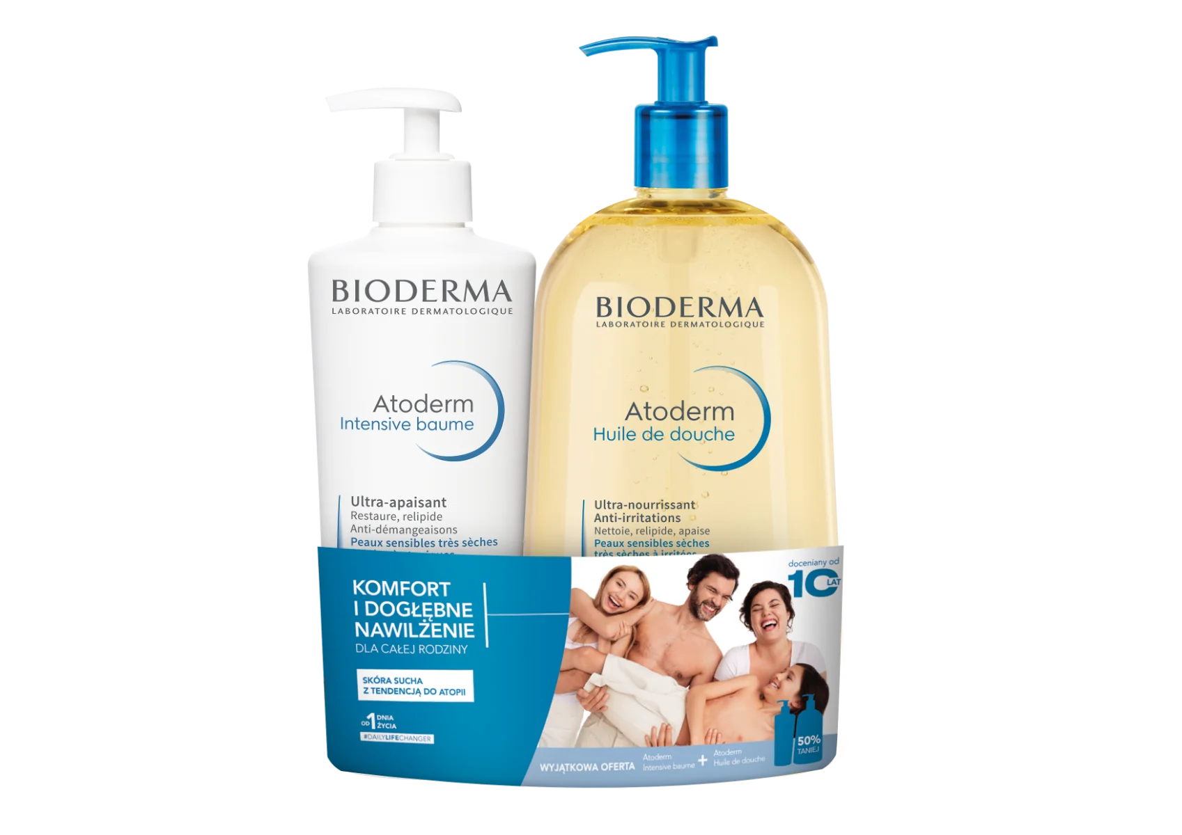 Bioderma Zestaw, Atoderm Intensive baume, 500 ml + Huile de douche, 1 l