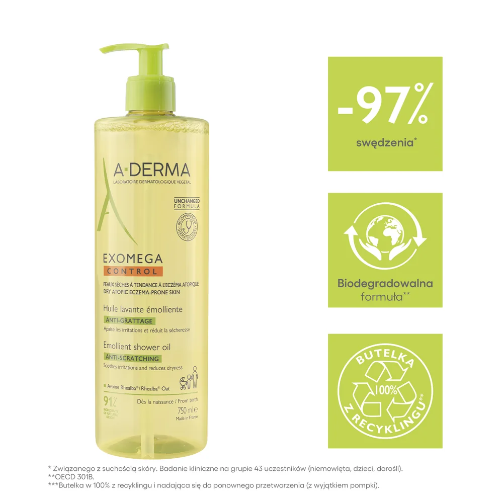 A-Derma Exomega Control olejek emolient pod prysznic, 750 ml