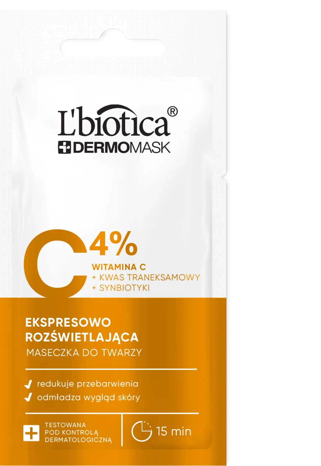 L'biotica Dermomask ekspresowo rozświetlająca maska z witaminą C,  8 ml 