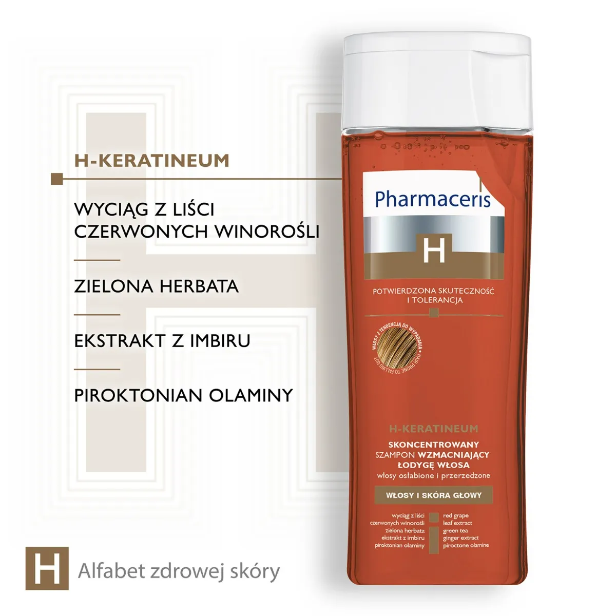 Pharmaceris H Keratineum, skoncentrowany szampon wzmacniający łodygę włosa do włosów osłabionych, 250 ml 