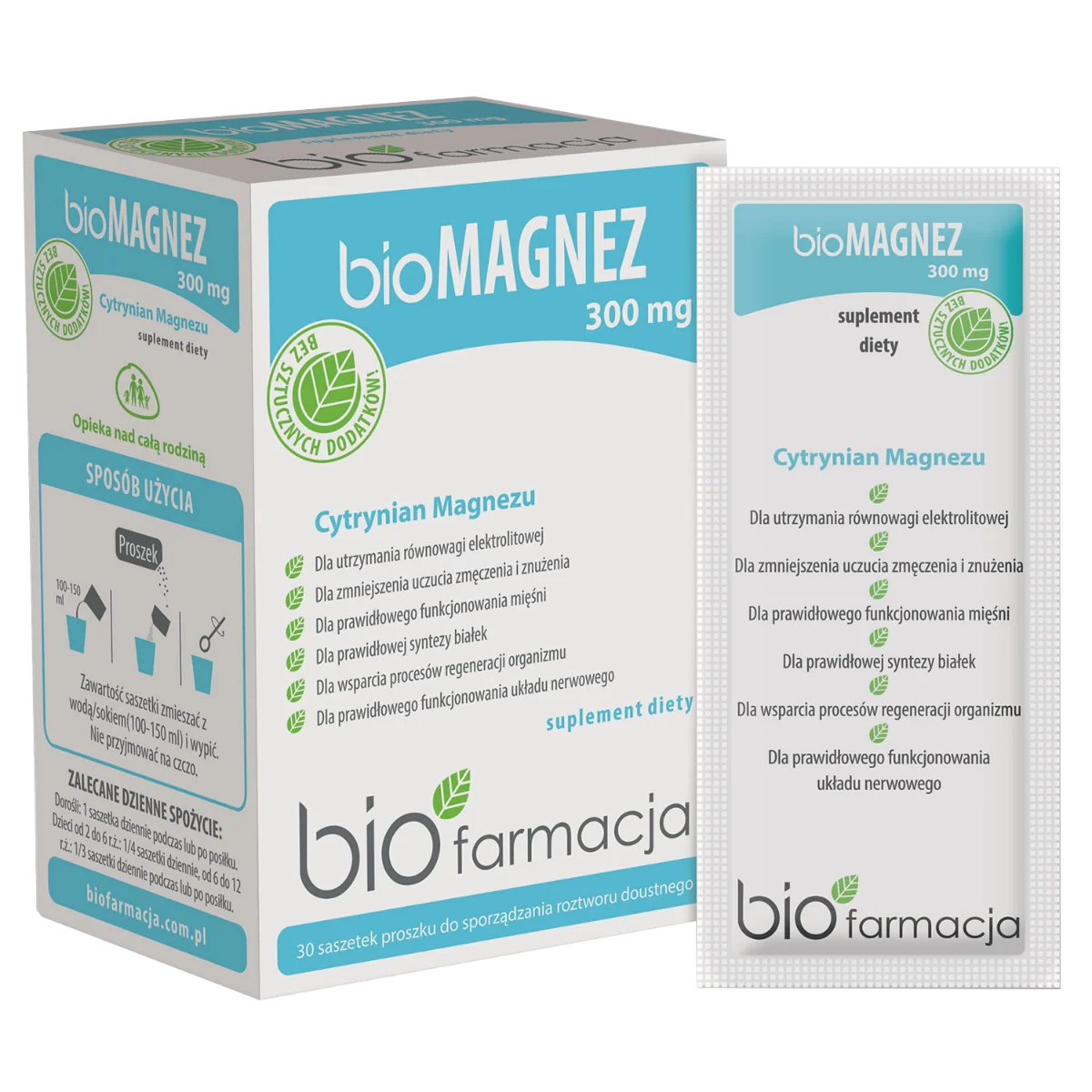 Biofarmacja bioMAGNEZ 300 naturalny magnez do picia 300 mg, 30 saszetek