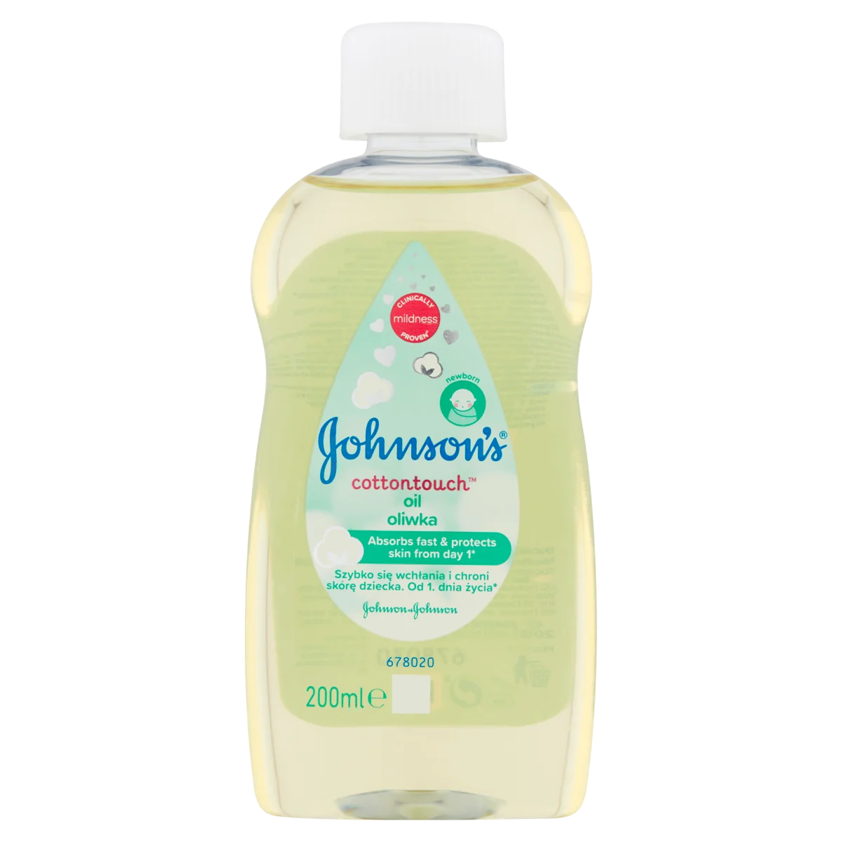 Johnson's Cotton Touch, Oliwka do ciała dla dzieci od 1. dnia życia, 200 ml