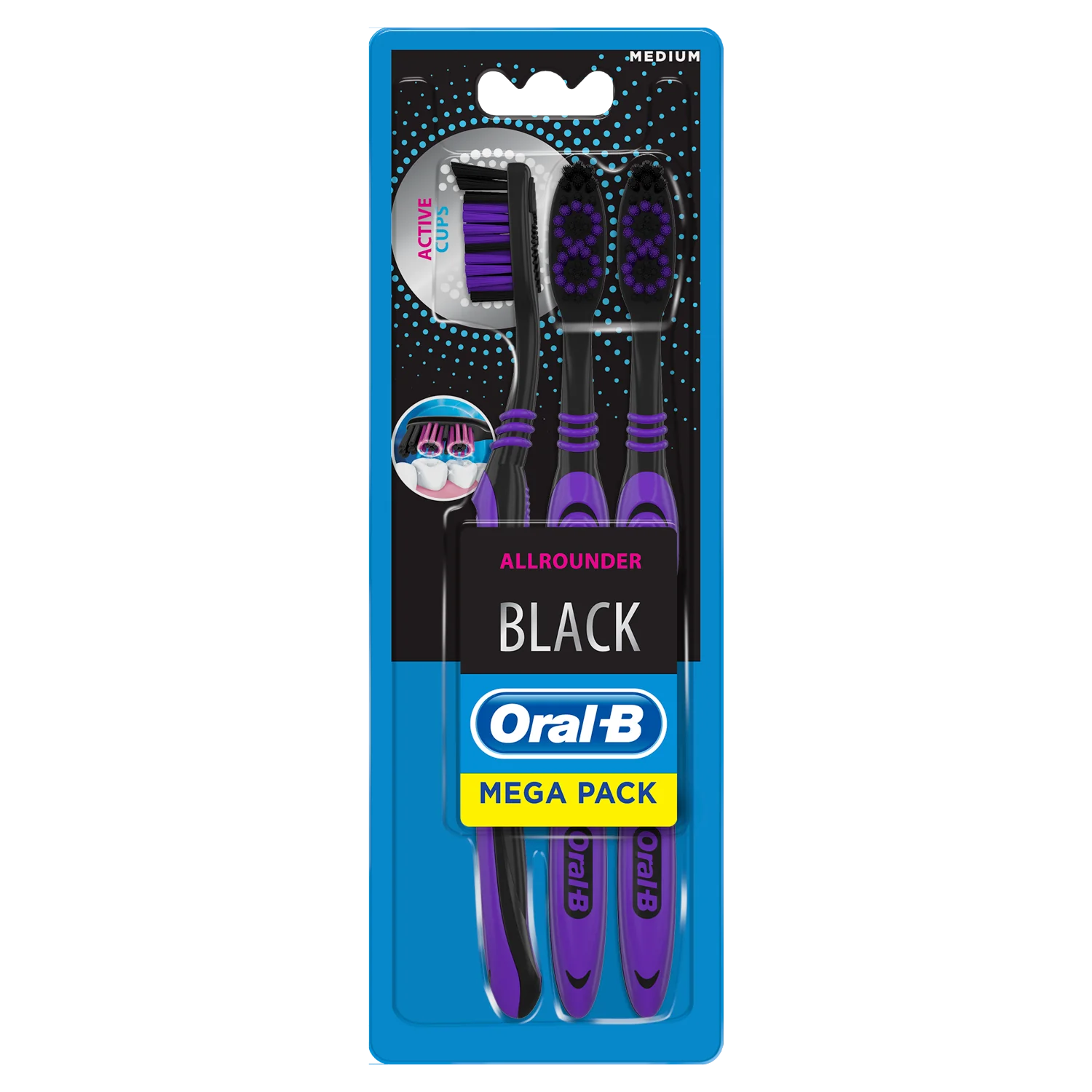 Oral-B All-round, Black, Manualna szczoteczka do zębów, 3 sztuki