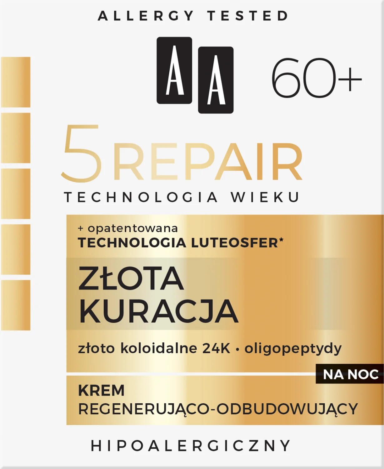 AA 5Repair Złota Kuracja regenerująco-odbudowujący krem na noc 60+, 50 ml