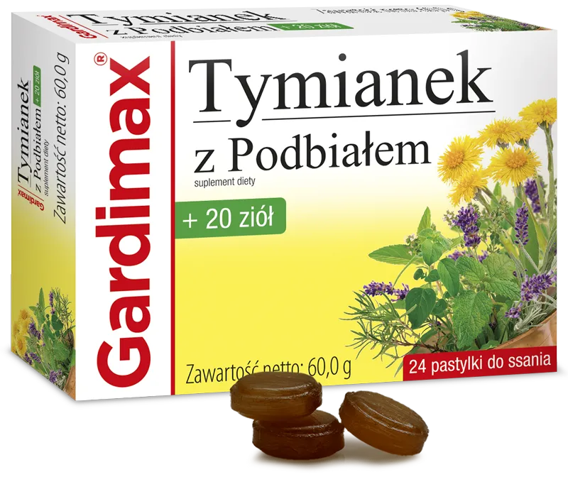 Gardimax Tymianek z Podbiałem + 20 ziół, suplement diety, 20 pastylek do ssania