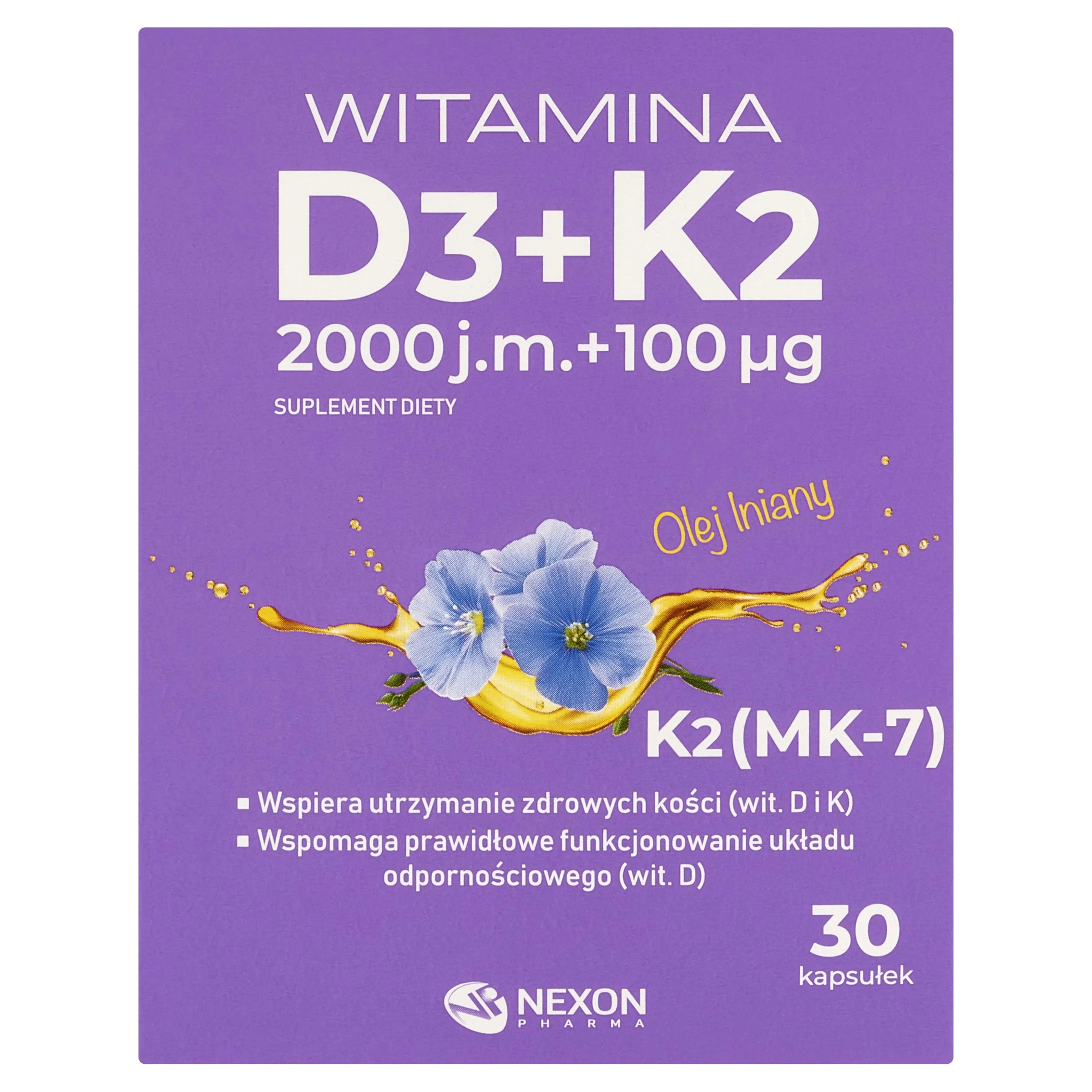 Witamina D3+K2 2000 j.m. + 100 mcg, 30 kapsułek