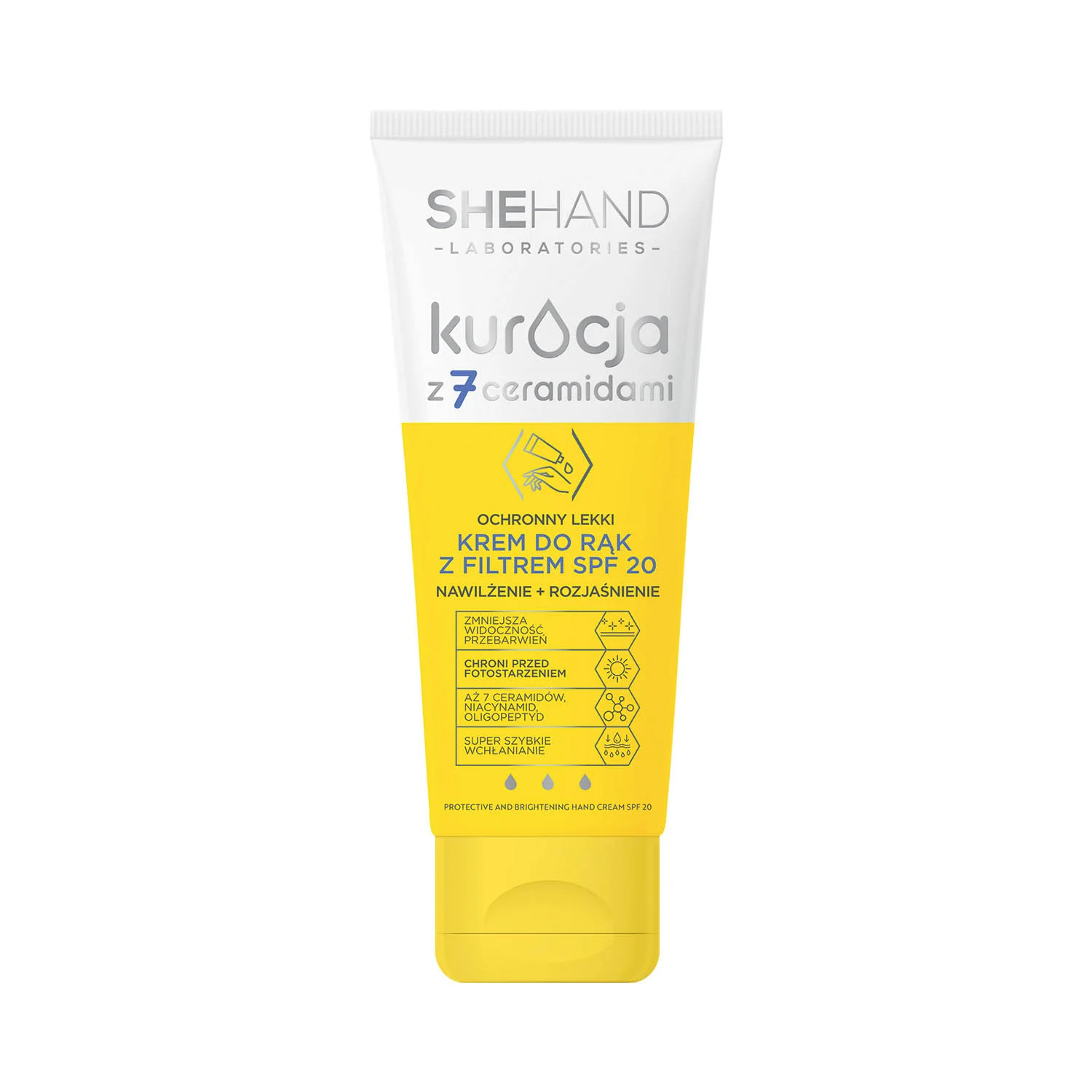 SheHand ochronny lekki krem do rąk z filtrem nawilżenie + rozjaśnienie SPF20, 75 ml