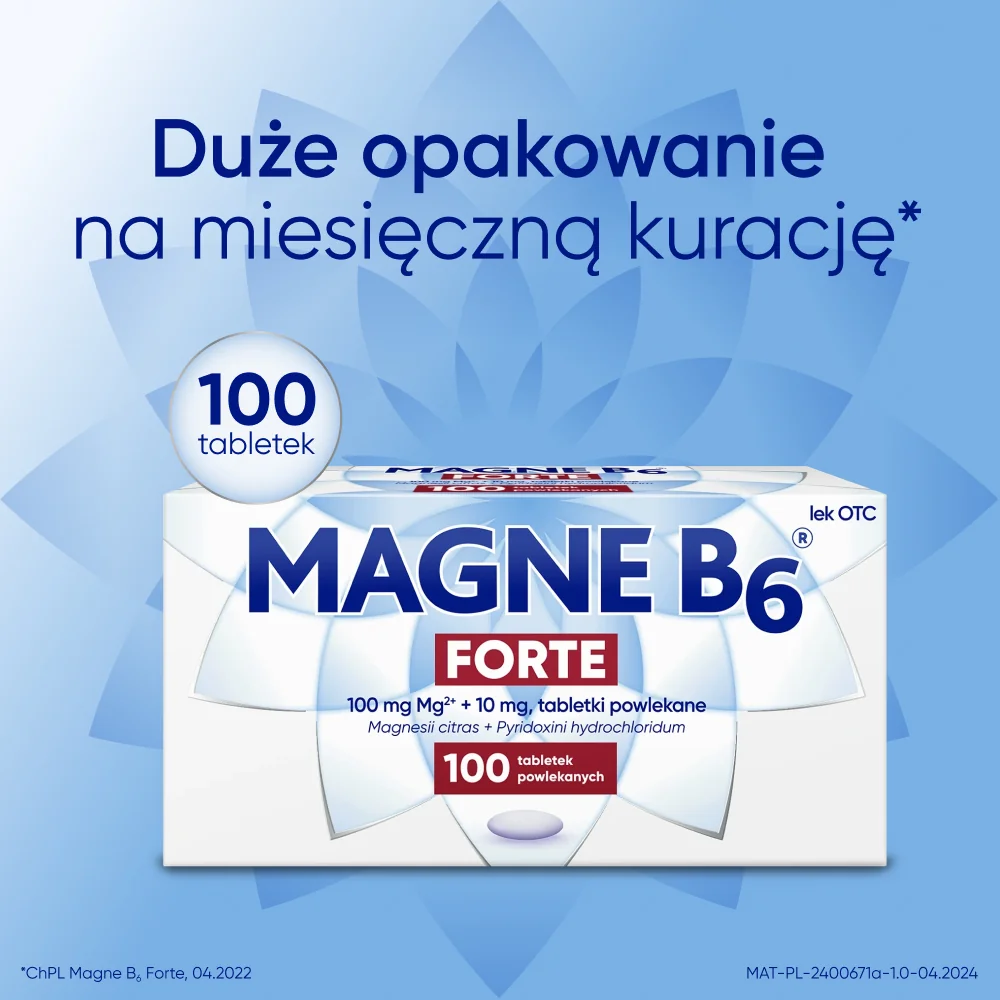 Magne B6 Forte, 100mg + 10mg, 100 tabletek powlekanych 