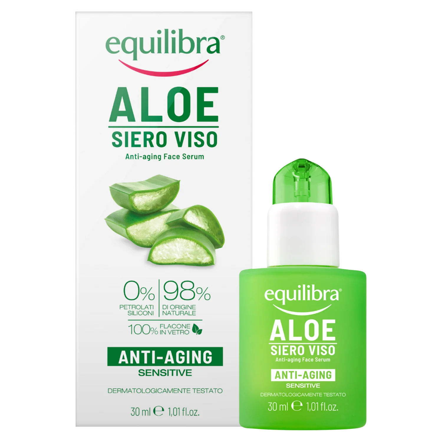 Equilibra Aloe, aloesowe przeciwstarzeniowe serum do twarzy z kwasem hialuronowym, 30 ml