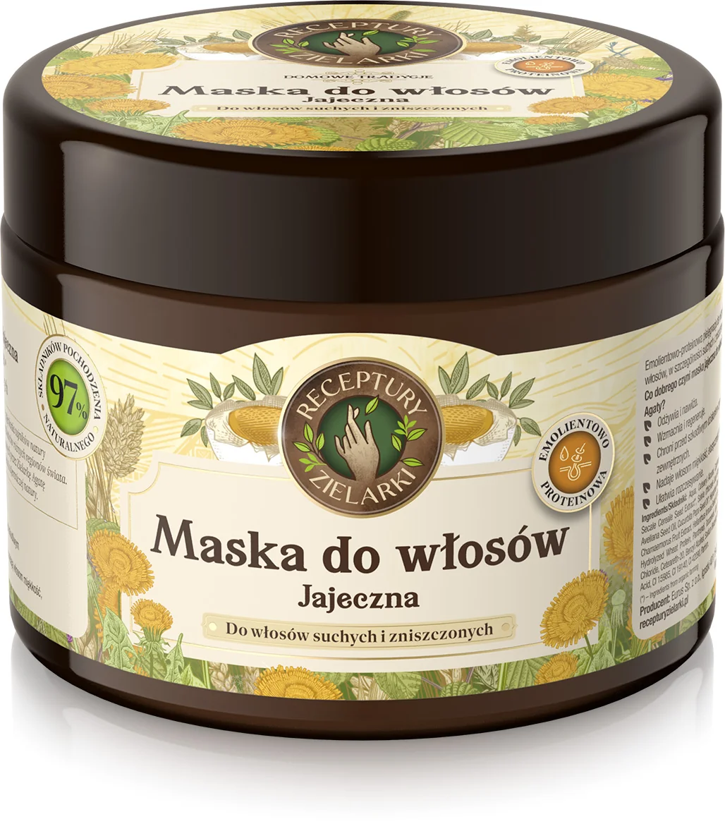 Receptury Zielarki Domowe Tradycje, maska jajeczna do włosów suchych i zniszczonych, 300 ml