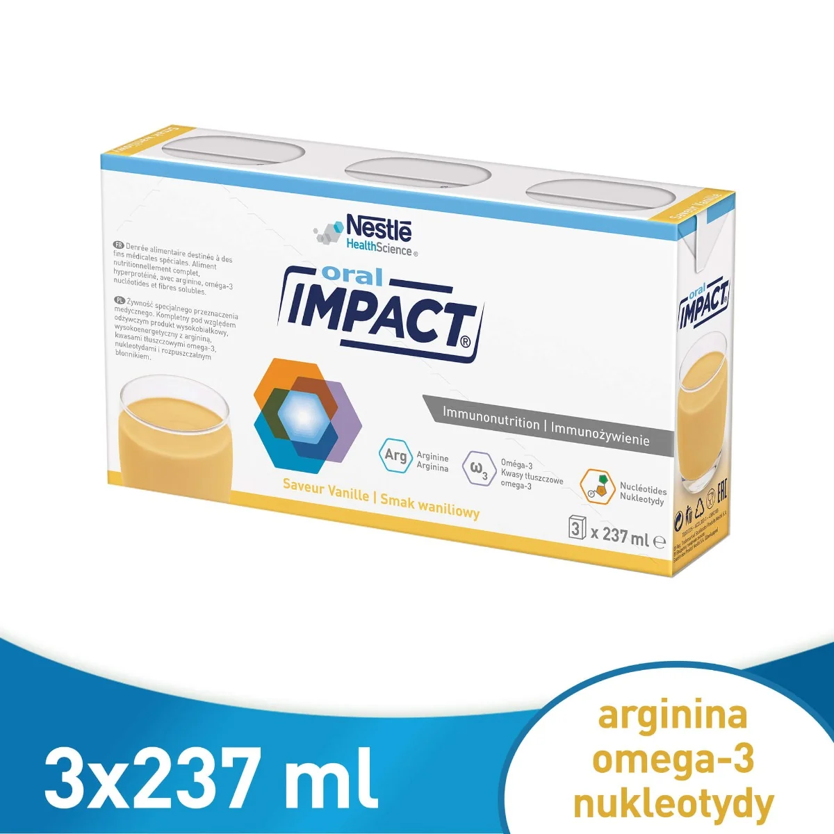 Impact Oral, preparat odżywczy w płynie, smak waniliowy, 3 x 237 ml