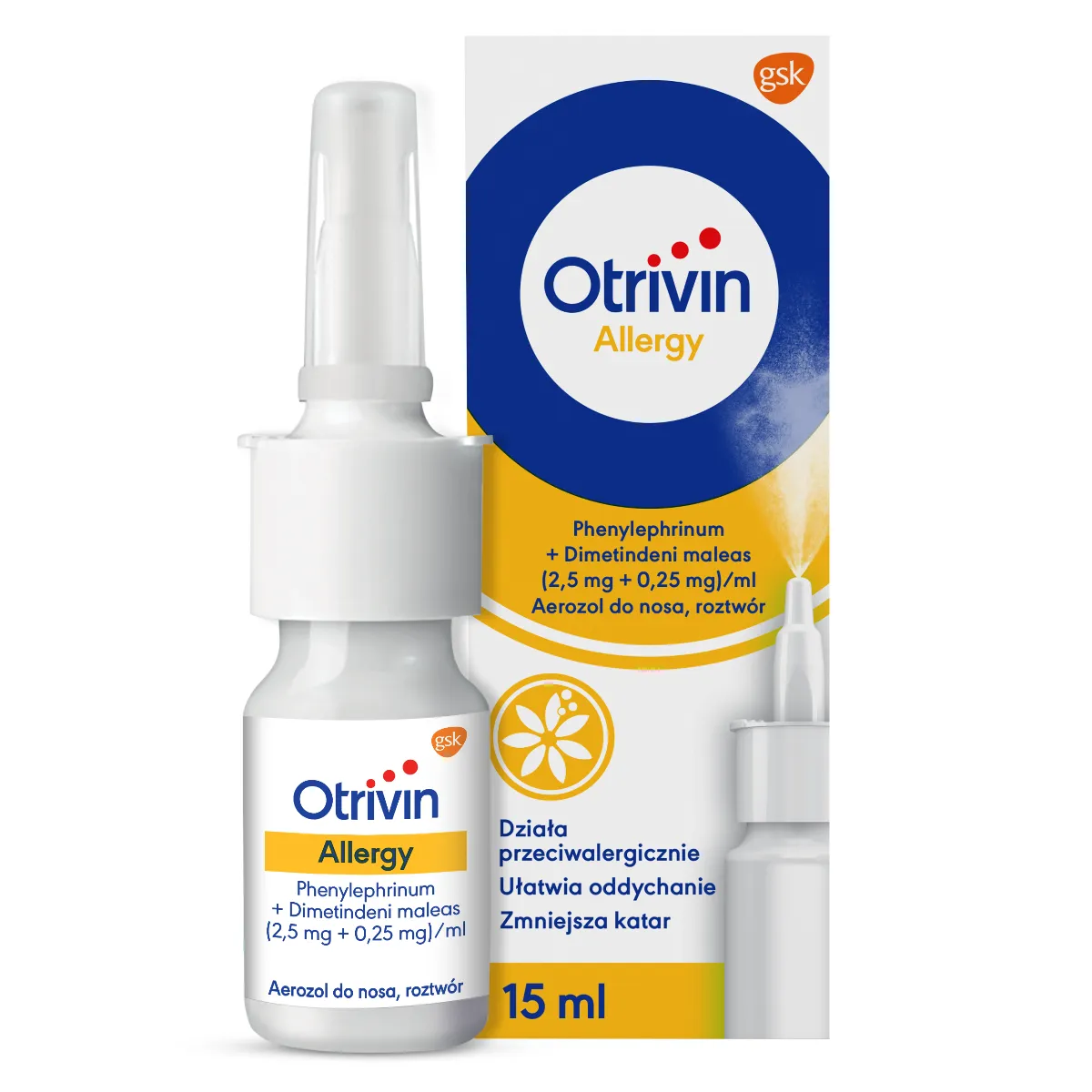 Otrivin Allergy, 2,5 mg + 0,25 mg/ml, aerozol do nosa, 15 ml 