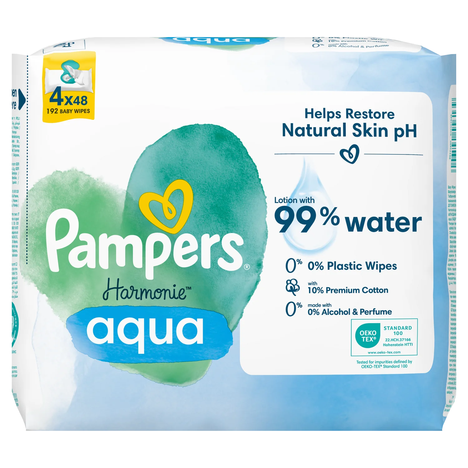 Pampers Harmonie aqua, Chusteczki nawilżane dla dzieci, 4 x 48 sztuk