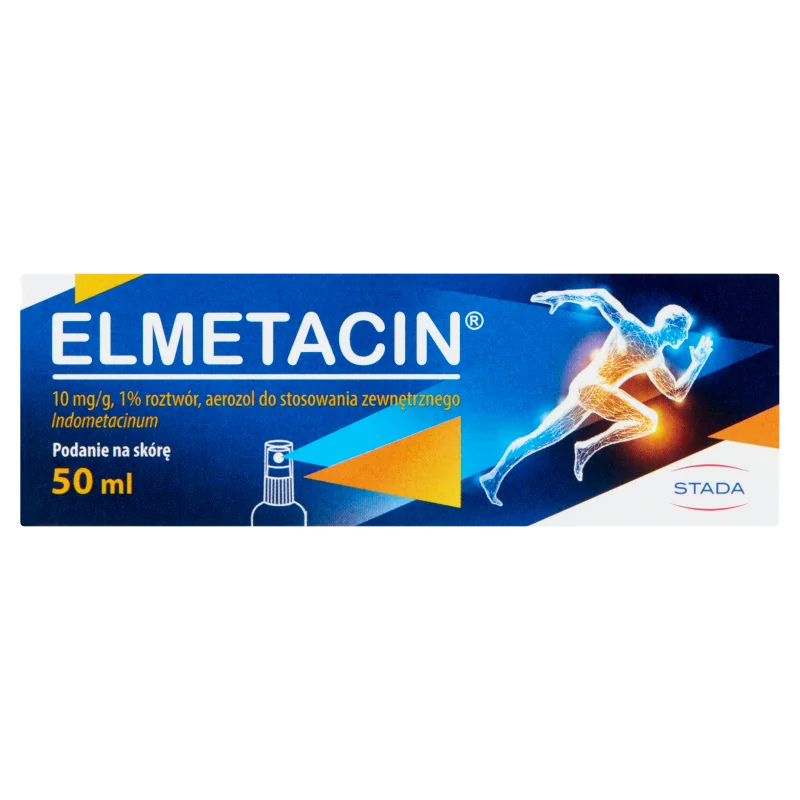 Elmetacin, 10 mg/g, roztwór w aerozolu do stosowania zewnętrznego, 50 ml