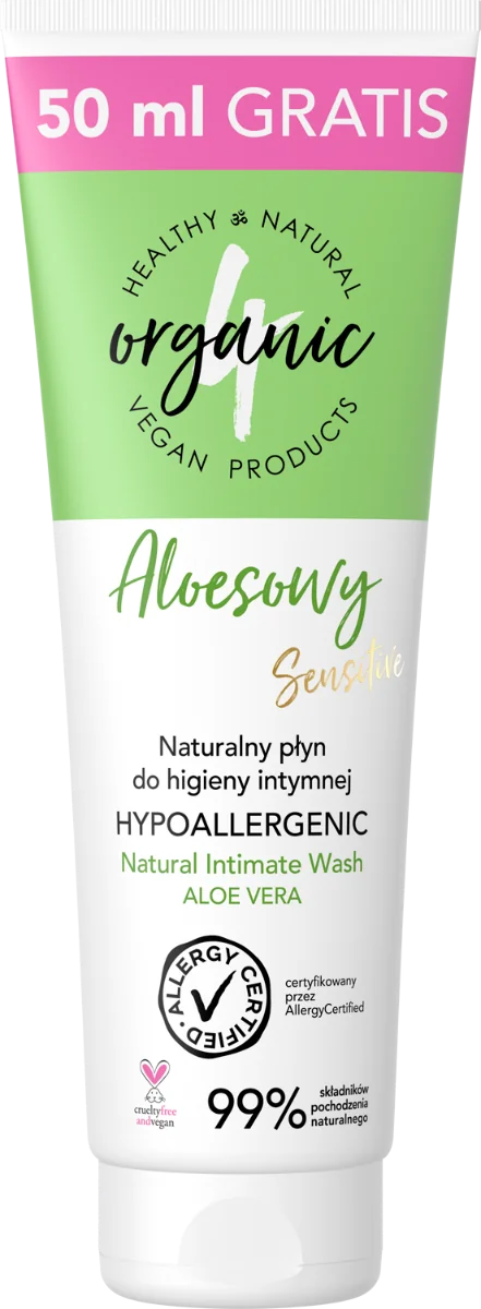 4organic, naturalny płyn do higieny intymnej aloesowy w tubie, 200 ml + 50 ml