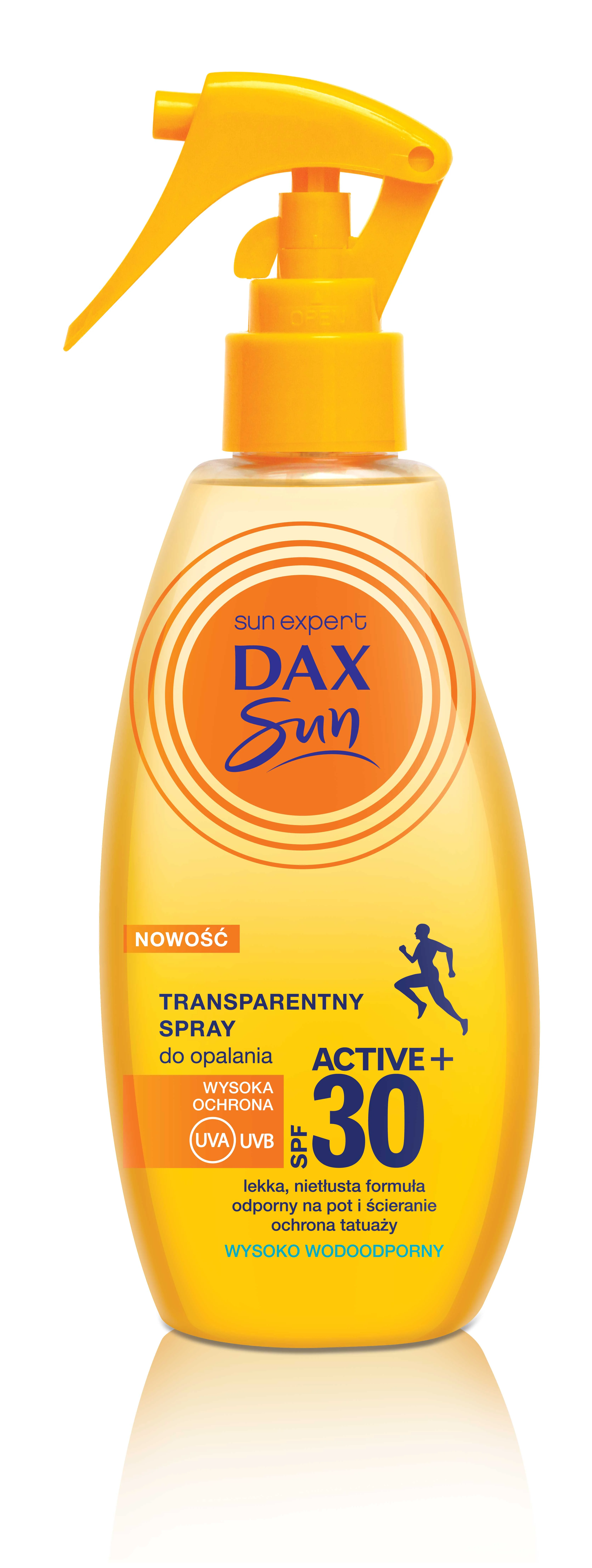 Dax Sun Active, transparentny spray do opalania SPF30, 200 ml