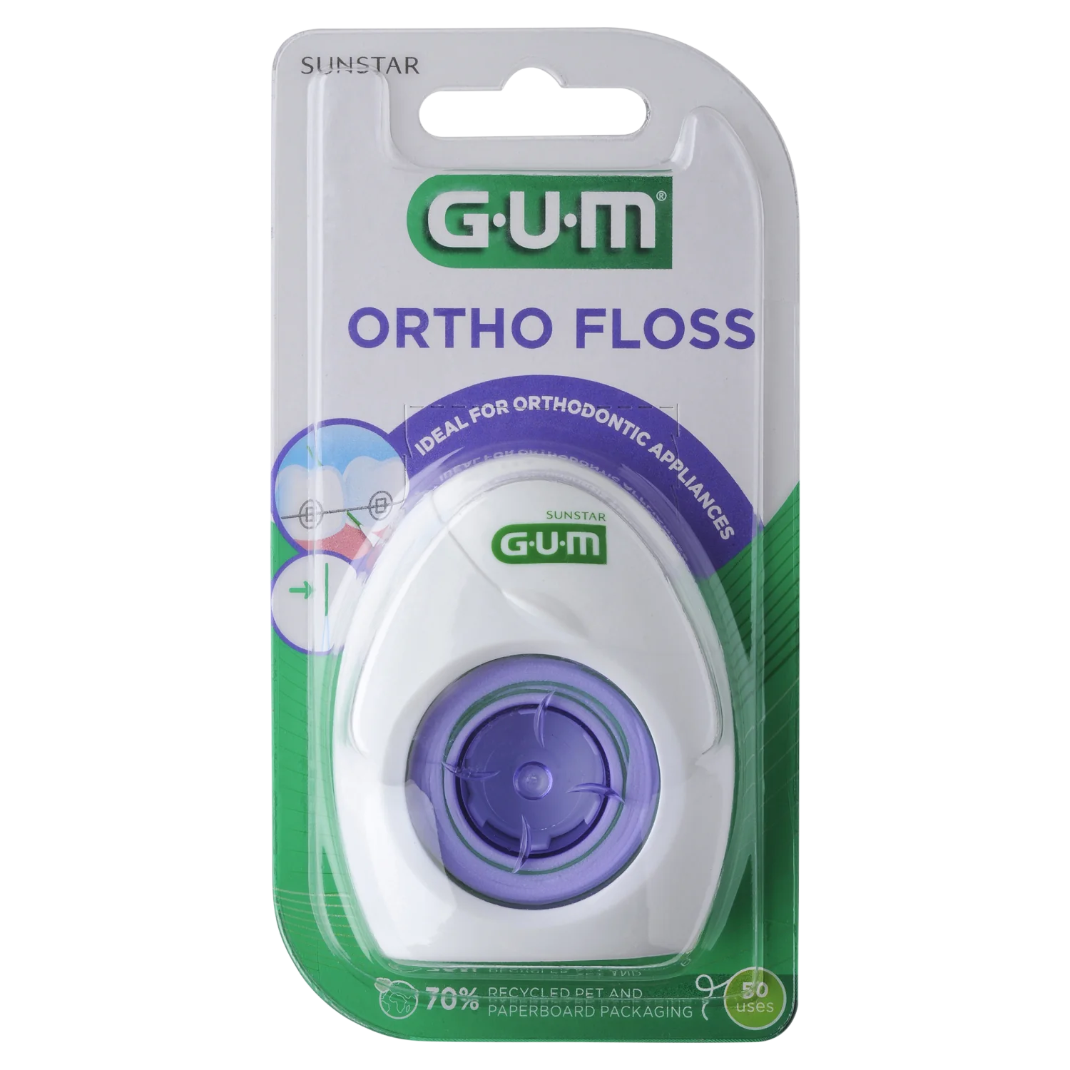 Sunstar Gum Orthofloss, nić dentystyczna, 50 odcinków