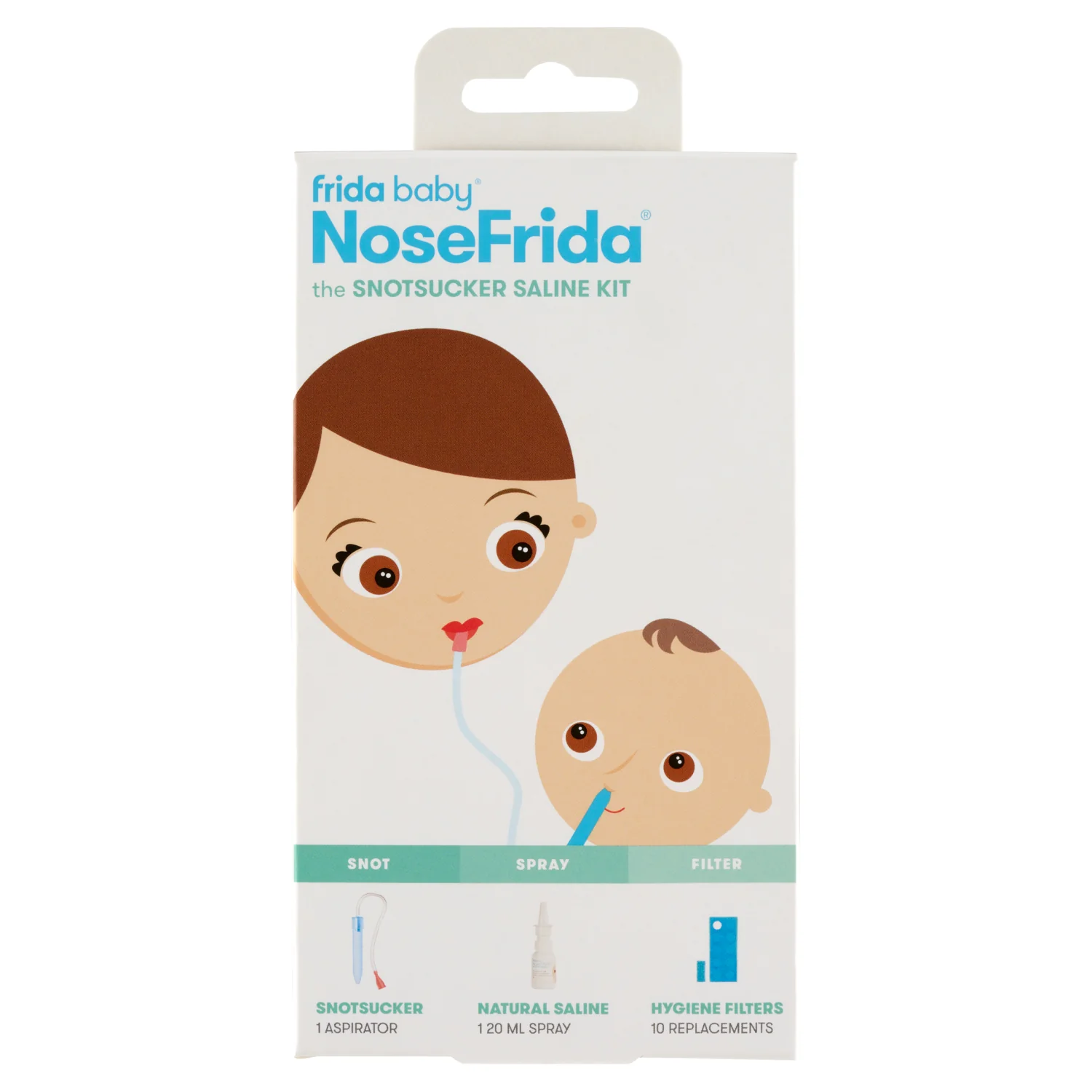 FridaBaby NoseFrida zestaw 3 w 1 aspirator + spray solankowy do nosa, 20 ml + filtry do aspiratora, 10 szt. 