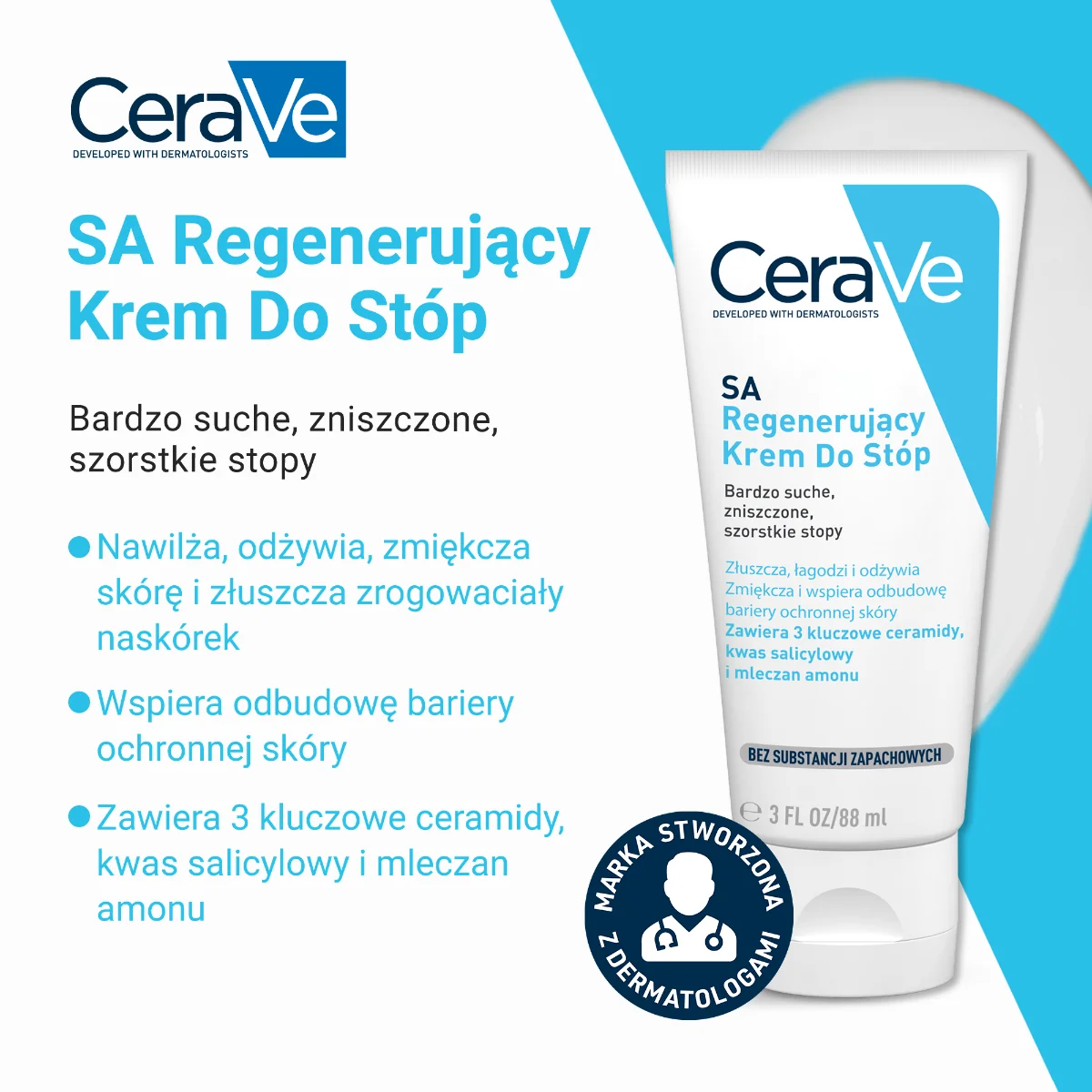 CeraVe SA, krem regenerujący do stóp z ceramidami, 88 ml