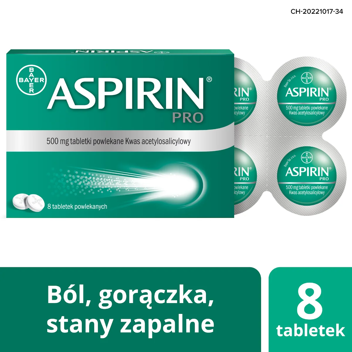 Aspirin Pro kwas acetylkosalicylowy 500 mg 8 tabletek powlekanych