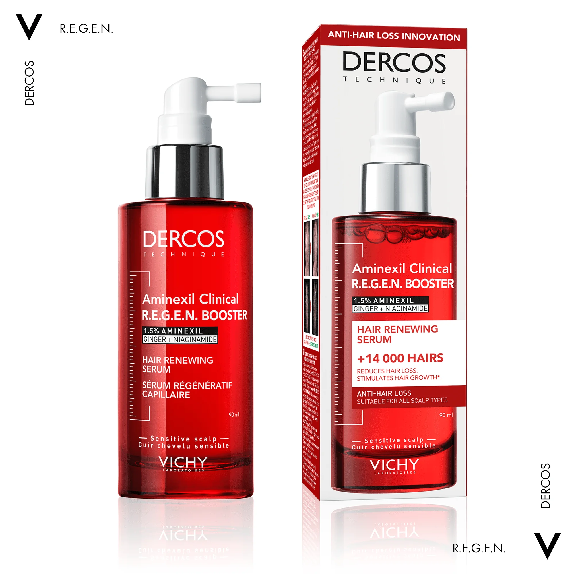 Vichy Dercos Aminexil Clinical R.E.G.E.N. Booster, Serum wzmacniające i stymulujące włosy, 90ml