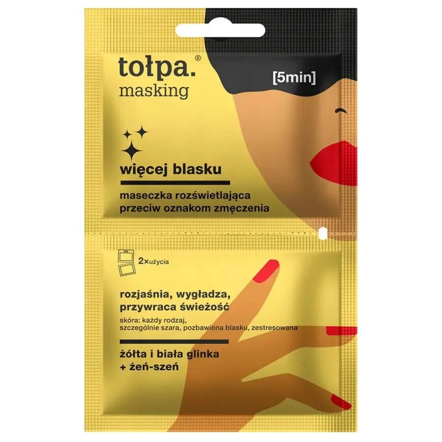 Tołpa Masking, więcej blasku, maseczka rozświetlająca przeciw oznakom zmęczenia, 2x5 ml