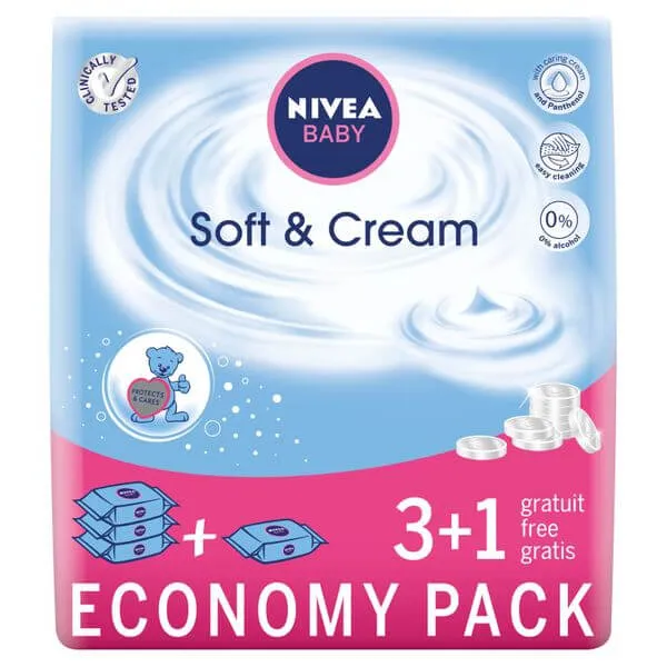 Nivea Baby Soft&Cream Chusteczki dla niemowląt, 4 x 63 sztuk