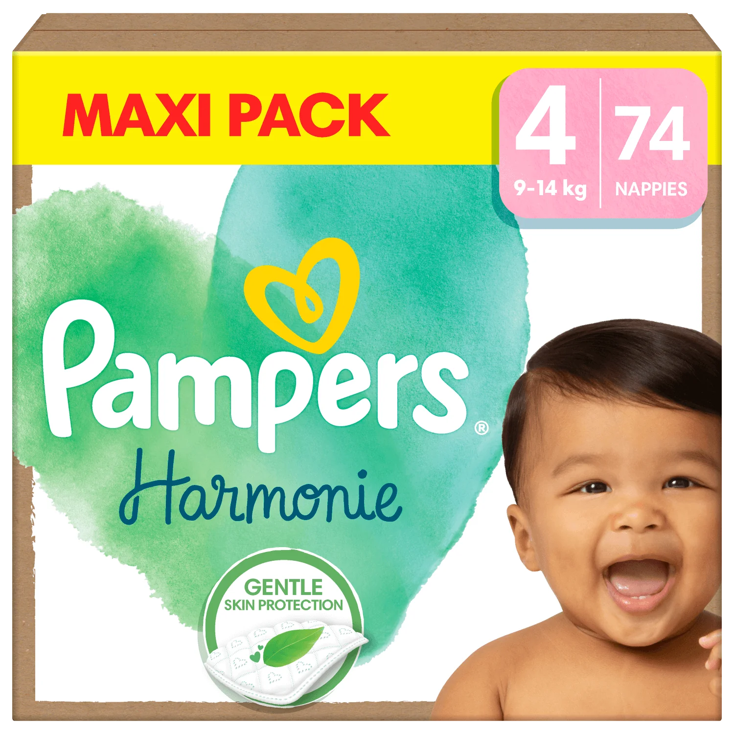 Pampers Harmonie Baby, Pieluszki, rozmiar 4 (9kg-14kg), 74 sztuki