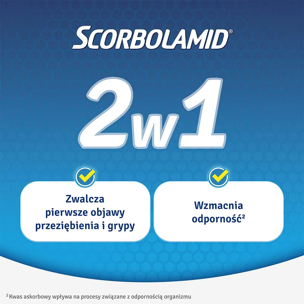 Scorbolamid 300 mg + 100 mg  + 5 mg, 40 tabletek stosowanych przy przeziębieniu lub grypie 
