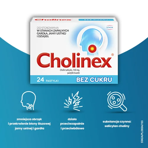 Cholinex bez cukru 150 mg, 24 pastylki twarde