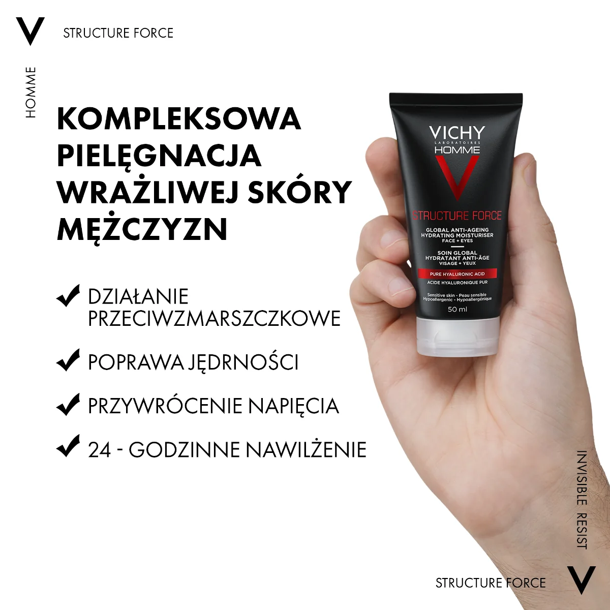 Vichy Homme Structure Force przeciwzmarszczkowy krem wzmacniający, 50 ml