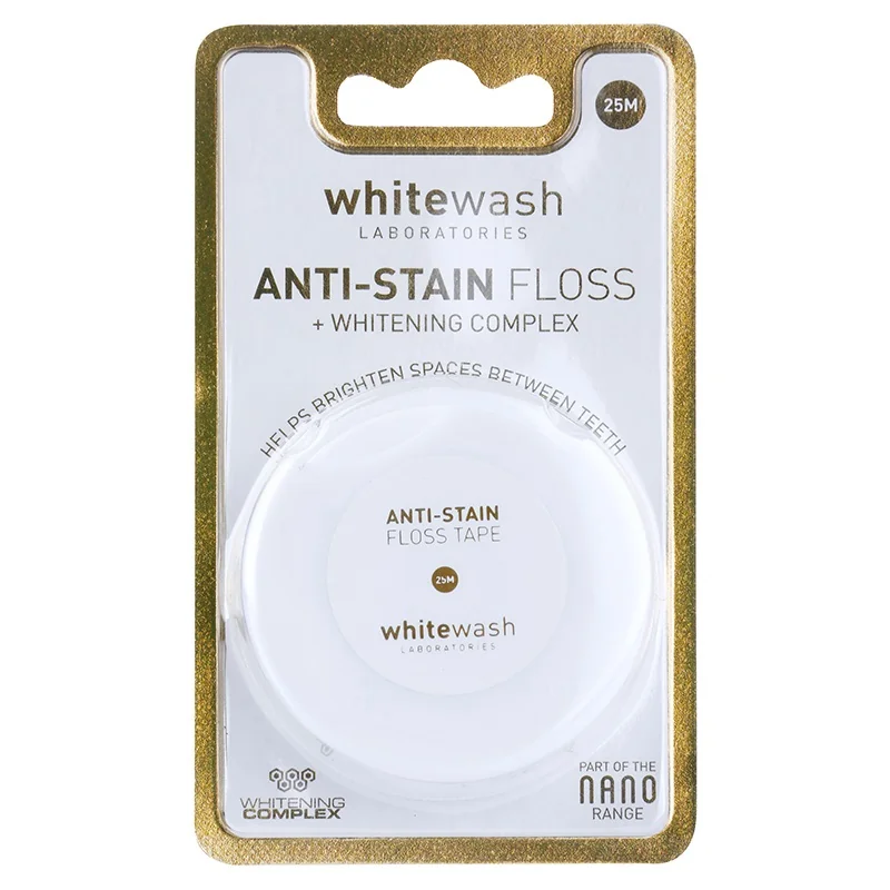 Whitewash Nano Anti-Stain Floss, wybielająca nić dentystyczna z kompleksem Whitening, 25 m