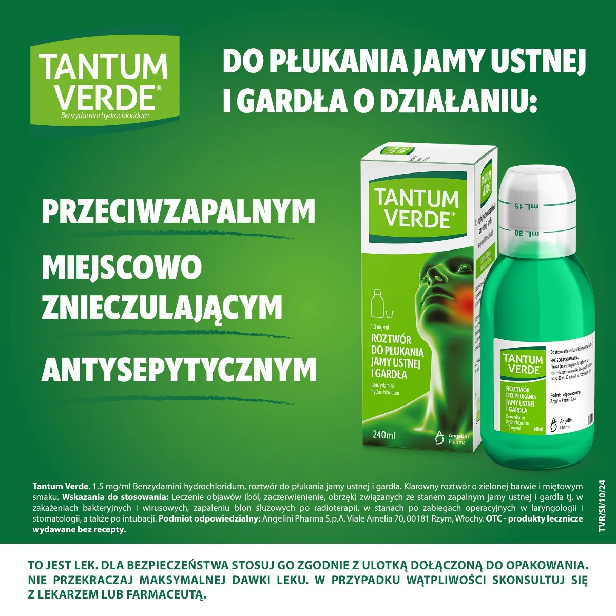 Tantum Verde, roztwór do płukania jamy ustnej i gardła, 240 ml 