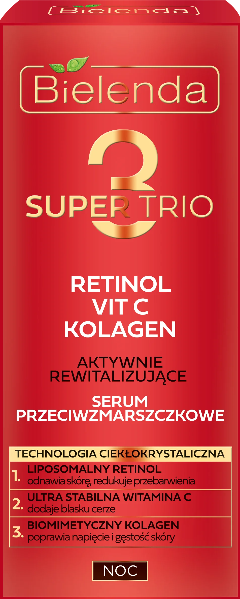 Bielenda Super Trio, krem aktywnie rewitalizujące serum przeciwzmarszczkowe na noc, 30 ml