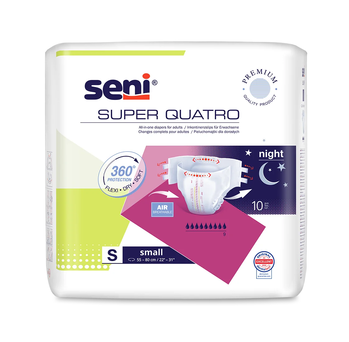 Seni Super Quatro, pieluchomajtki S, 10 szt.