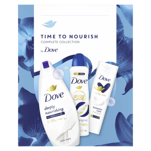 Dove Time to Nourish Complete Collection, zestaw z żelem pod prysznic, balsamem i dezodorantem, 250 + 250 + 150 ml